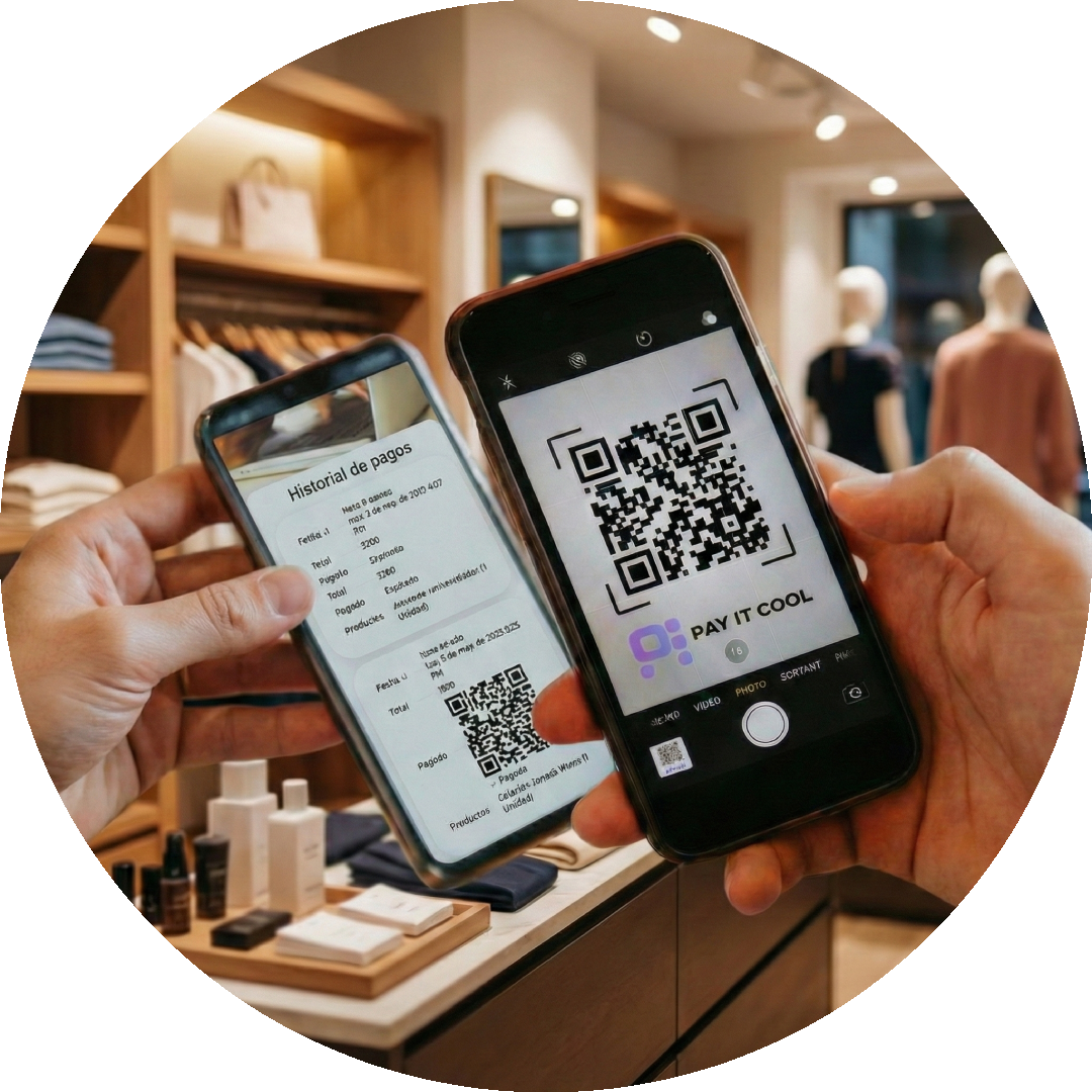 Pago con código QR usando payitcool en una tienda